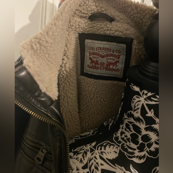 Men's Sherpa Lined Faux Leather Aviator Bomber DARK BROWN SIZE LARGE - Picture 5 of 7